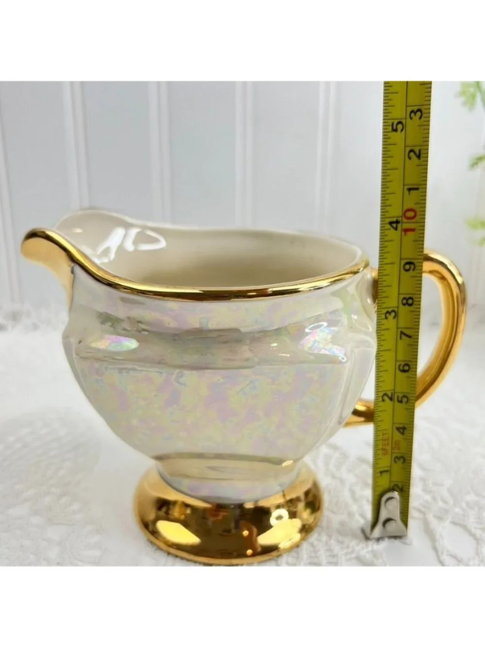Vintage Cream & Sugar Set Heavy Gold TrimIridescent Pearl MCM